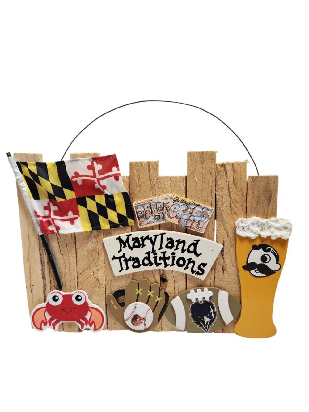 Maryland Traditions Wooden Wall Decor With State Flag Crab Sports & Ocean City
